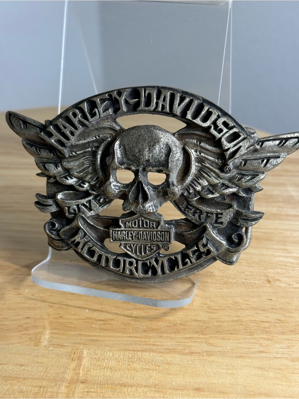Harley-Davidson Antique Silver Skull & Wing Belt Buckle